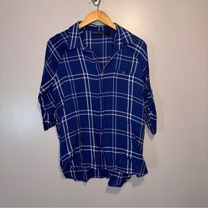 Attention Blue Plaid Button Down Shirt